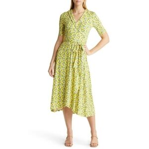 Boden Lavina Jersey Wrap Dress in Ivory Lemon Vine